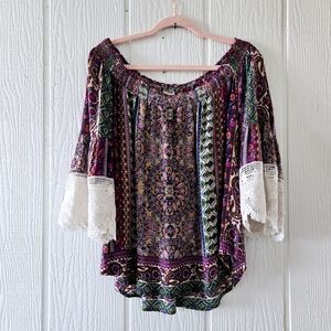 Patrons Of Peace Boho Western Paisley Gypsy Peasant Top Off The Shoulder…